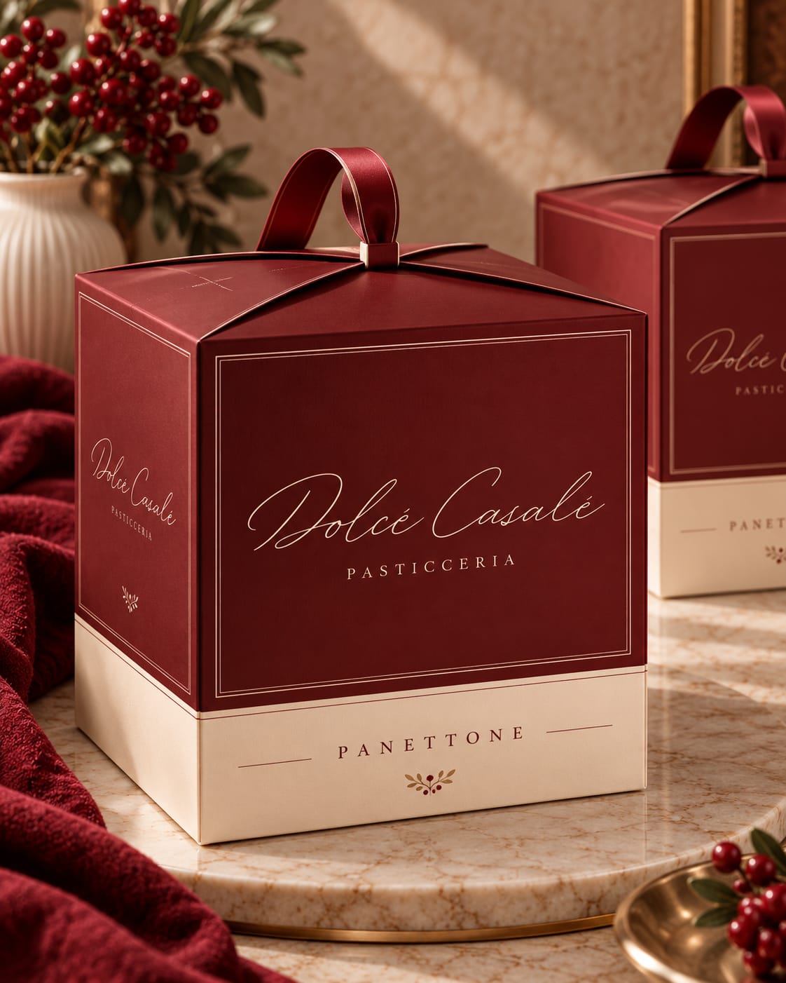 Kurdeleli bordo panettone kutusu